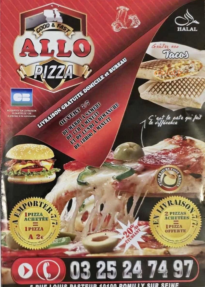 Allo Pizza — carte page 1