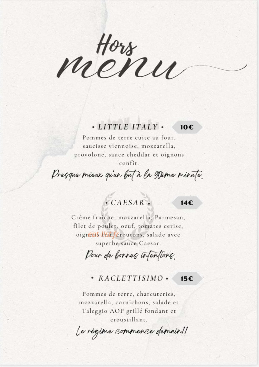 La Trattoria — carte page 1