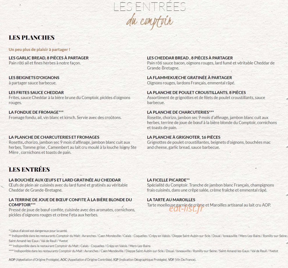 Le Comptoir du Malt — carte page 2