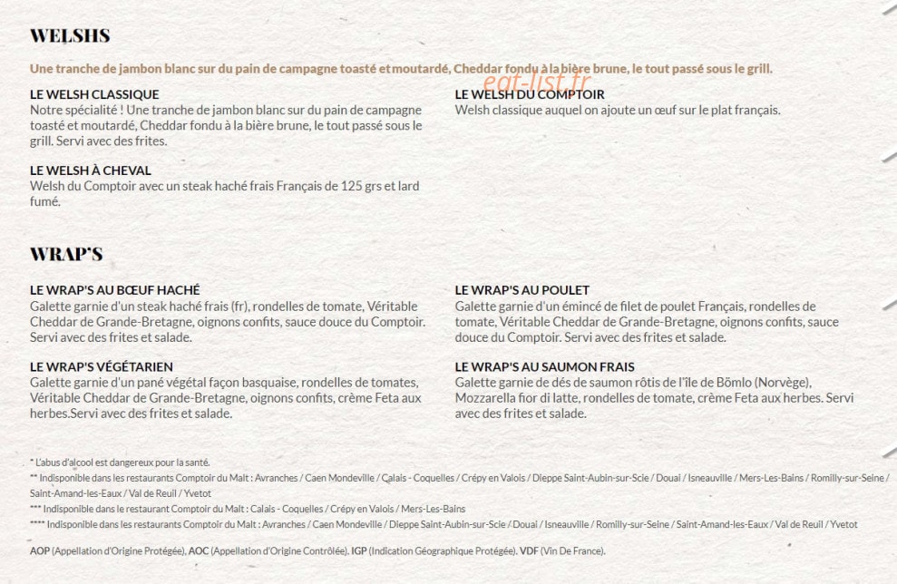 Le Comptoir du Malt — carte page 6