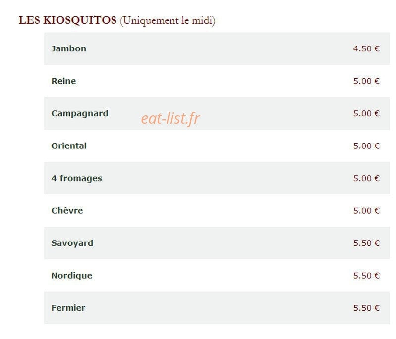 Le Kiosque à Pizzas — carte page 1