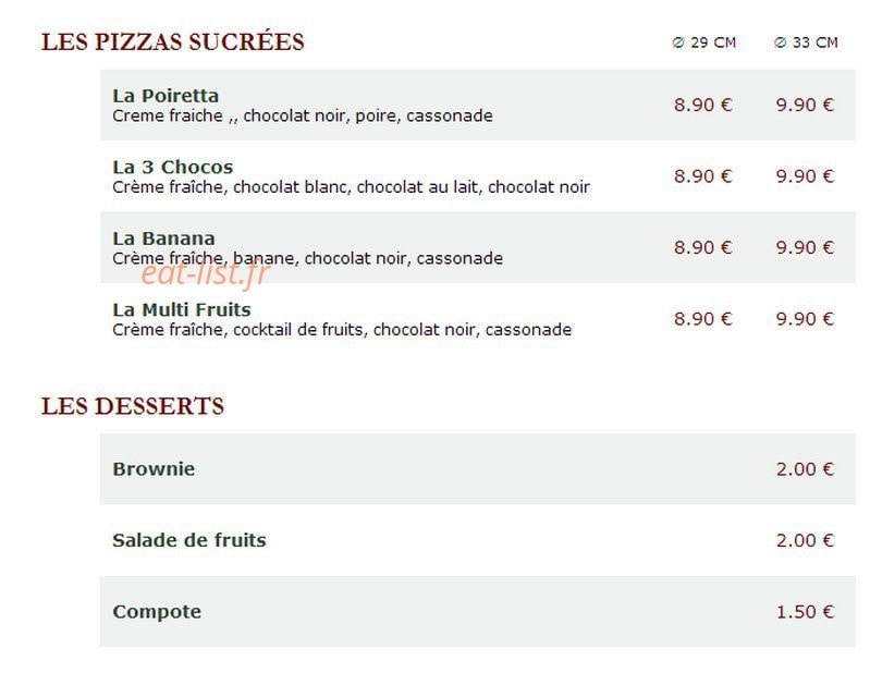 Le Kiosque à Pizzas — carte page 2