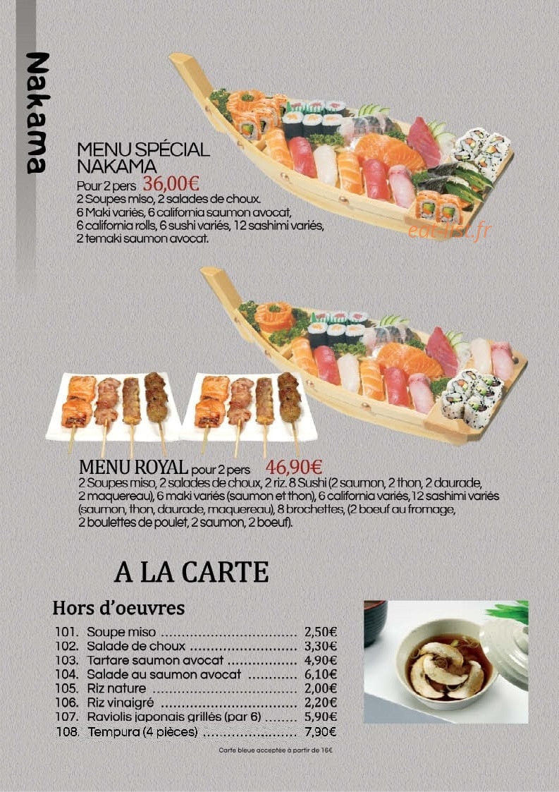 Sushi Nakama — carte page 1