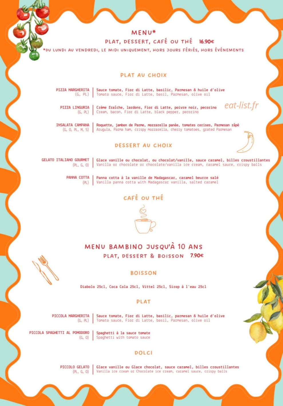 Zita Trattoria — carte page 4