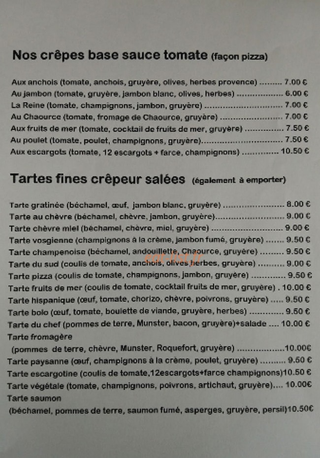 La Crêperie — carte page 1