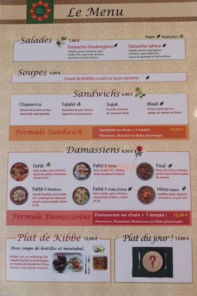 Chez Maen — carte page 1