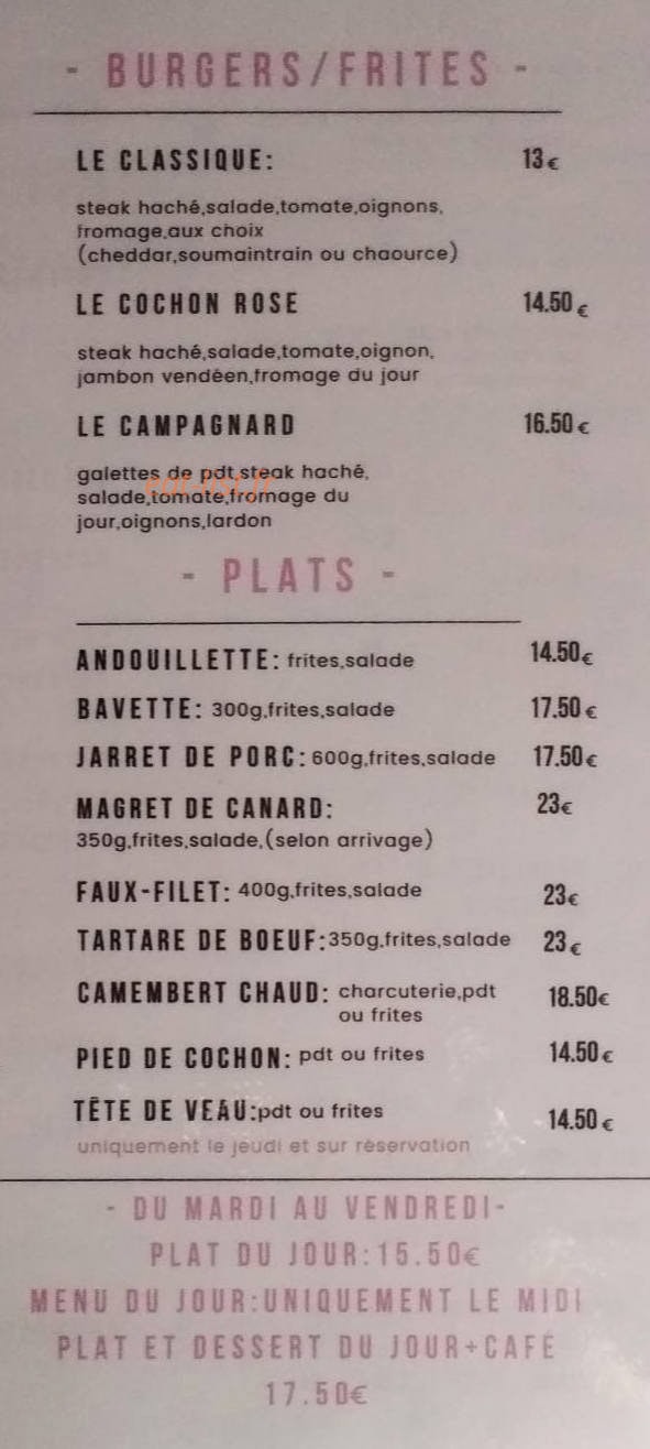 Au Cochon qui s’éveille — carte page 2