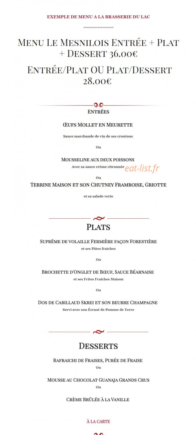 Brasserie du Lac — carte page 1