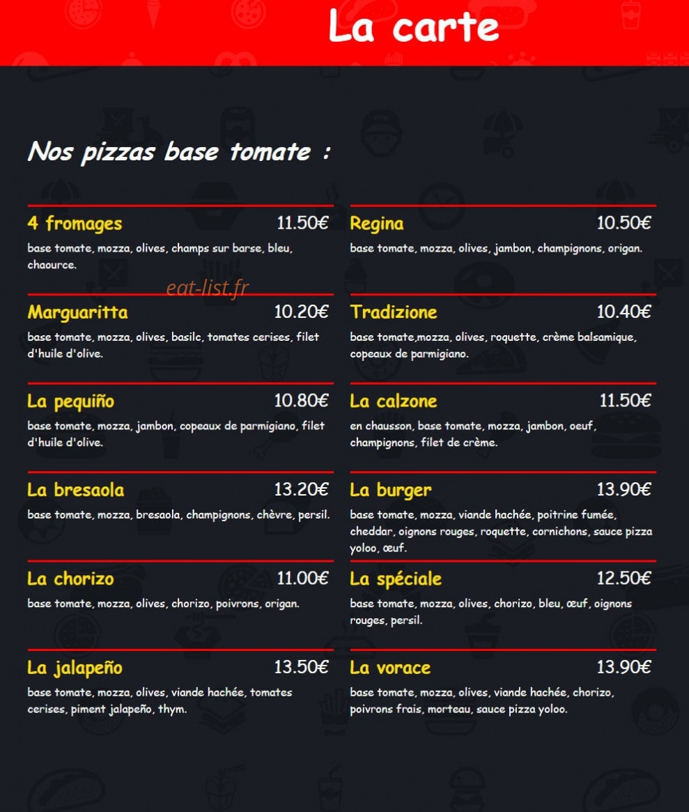 Pizza'Yoloo — carte page 1