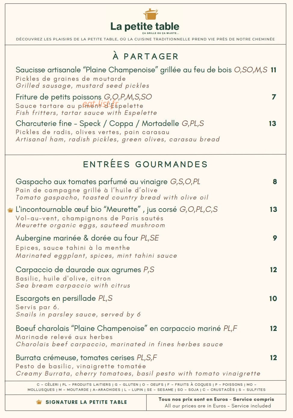 La Petite Table — carte page 1