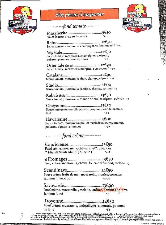 Complexe Stadio Pizzeria — carte page 1