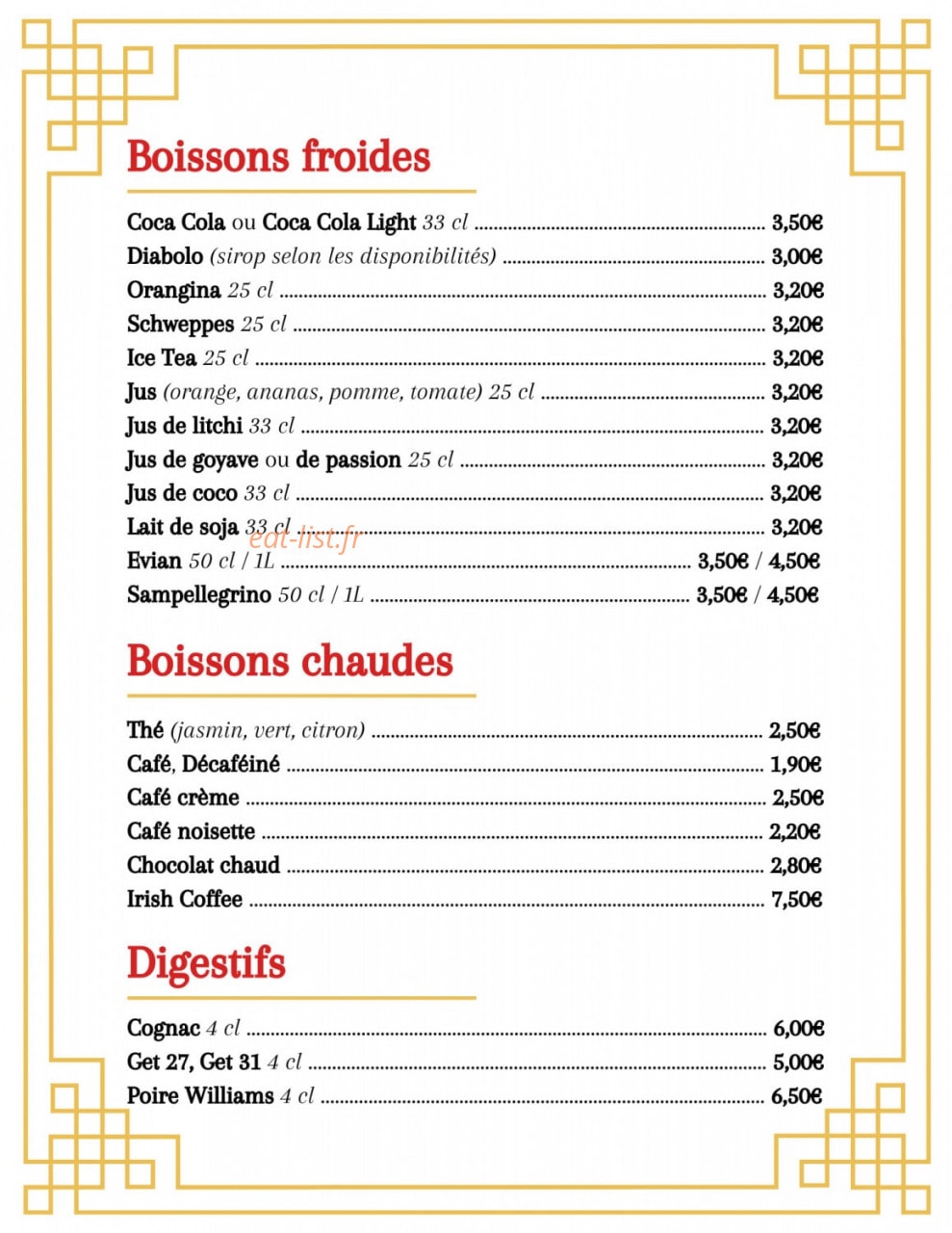 Restaurant Chinois — carte page 2