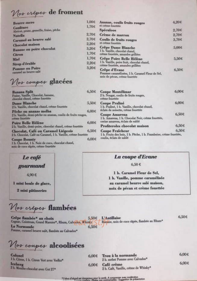 Le Resto d'Evane — carte page 2