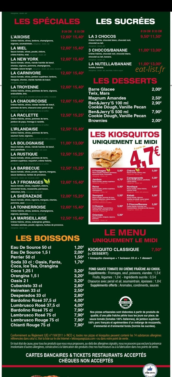 Le Kiosque à Pizzas — carte page 2