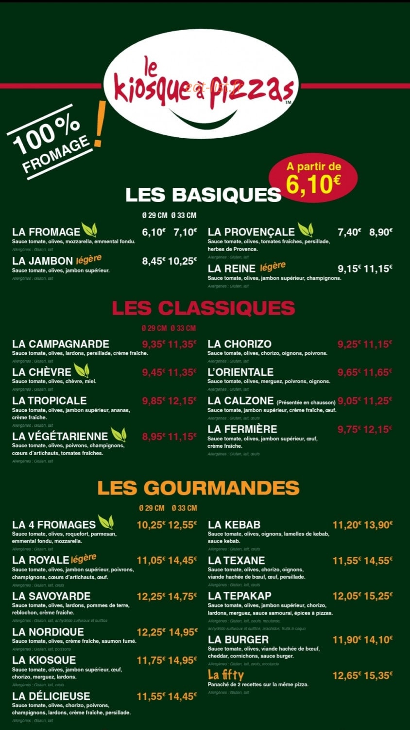 Le Kiosque à Pizzas — carte page 1