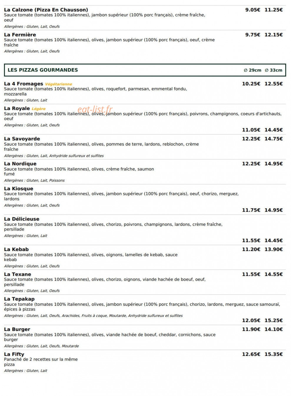 Le Kiosque à Pizzas — carte page 2