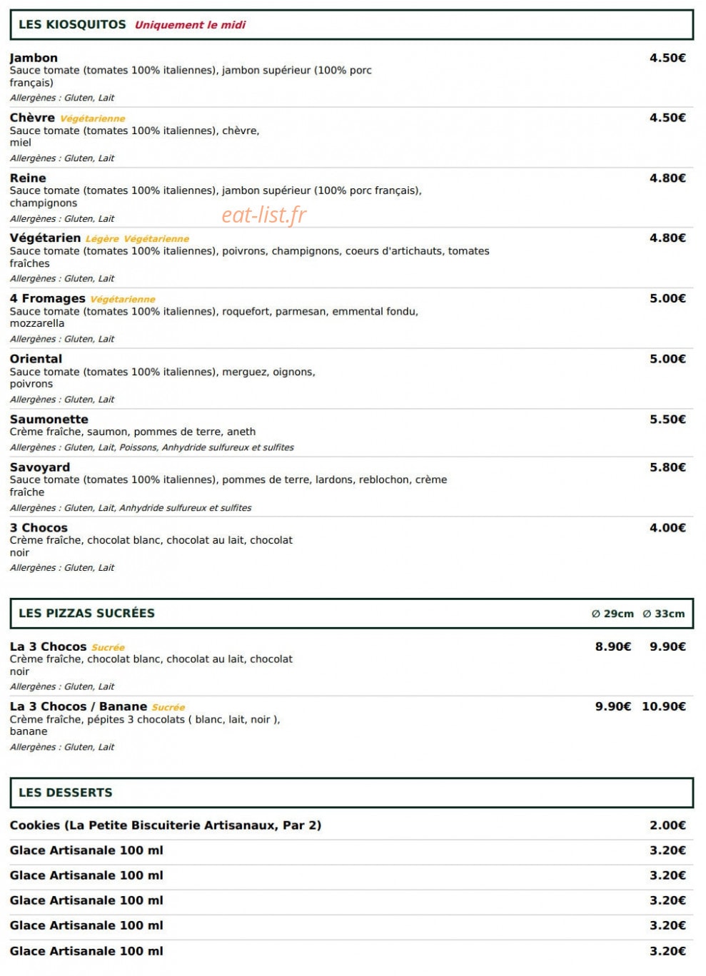 Le Kiosque à Pizzas — carte page 4