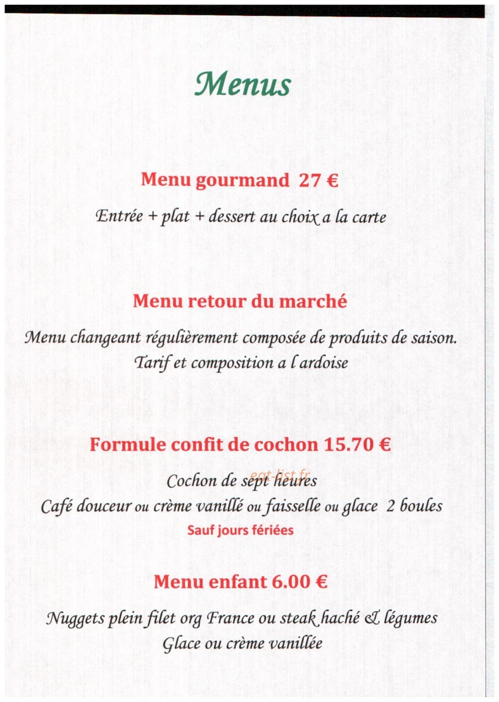 L'auberge de la vanne — carte page 2