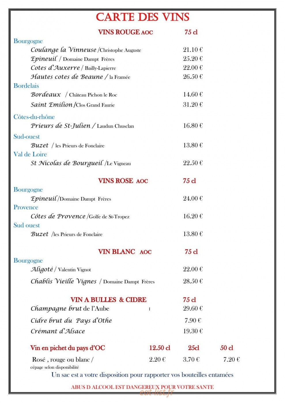 L'auberge de la vanne — carte page 4