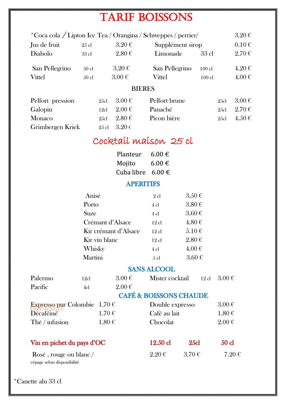 L'auberge de la vanne — carte page 3