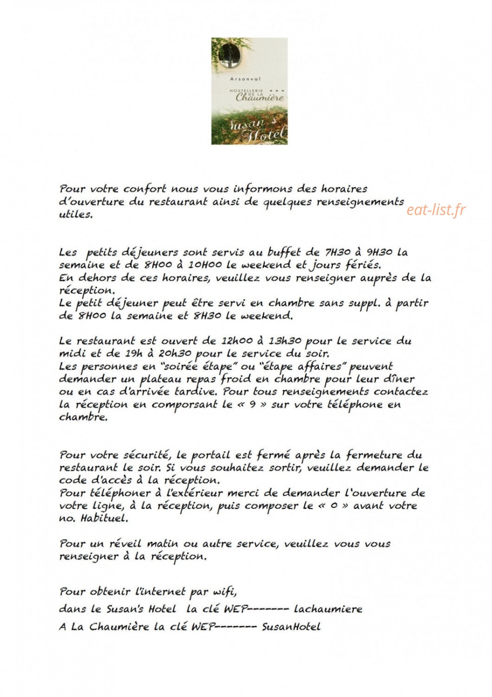 Hostellerie de la Chaumière — carte page 2