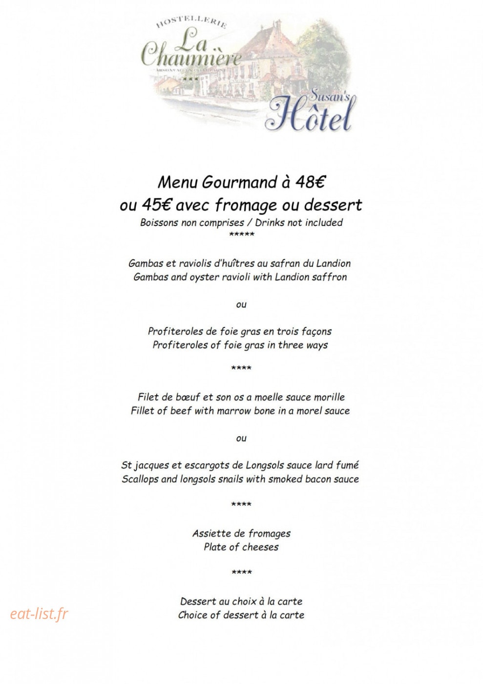 Hostellerie de la Chaumière — carte page 6