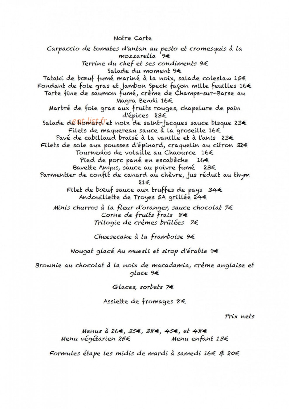 Hostellerie de la Chaumière — carte page 4