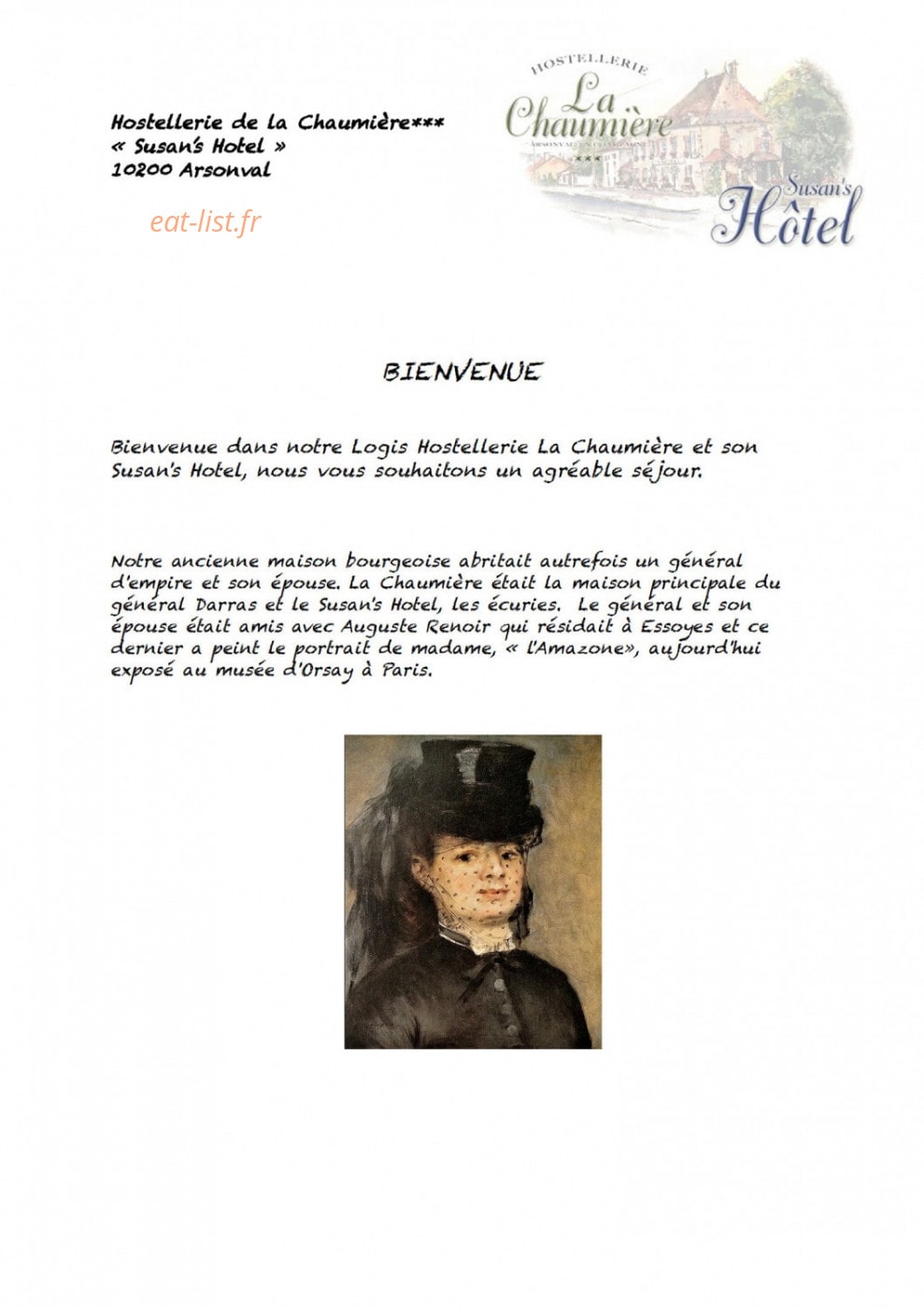 Hostellerie de la Chaumière — carte page 1