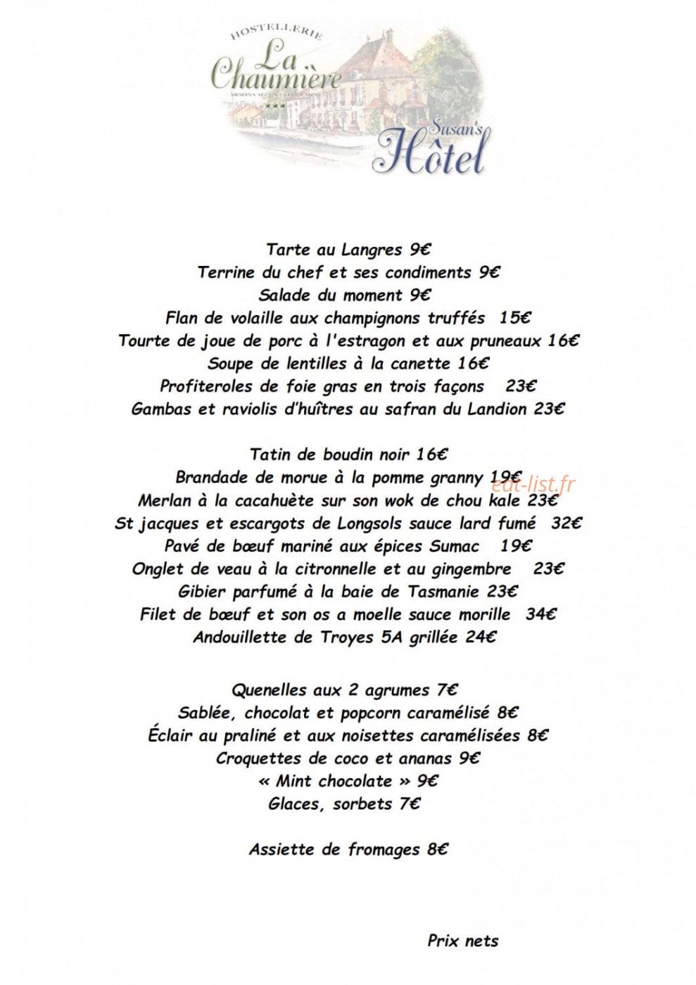 Hostellerie de la Chaumière — carte page 5