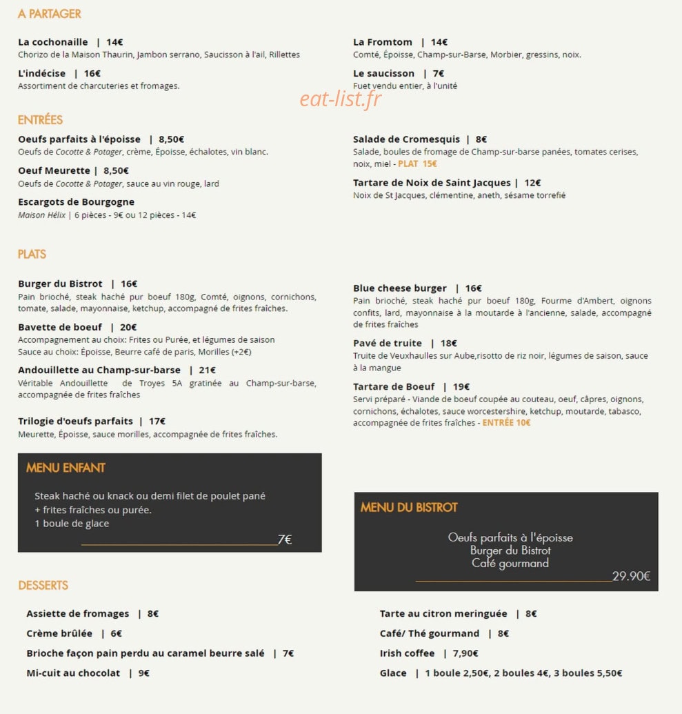 Bistrot Nouveau — carte page 1