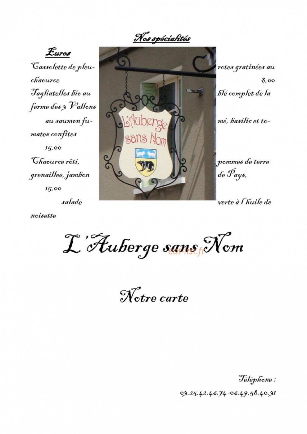 L'Auberge sans Nom — carte page 4
