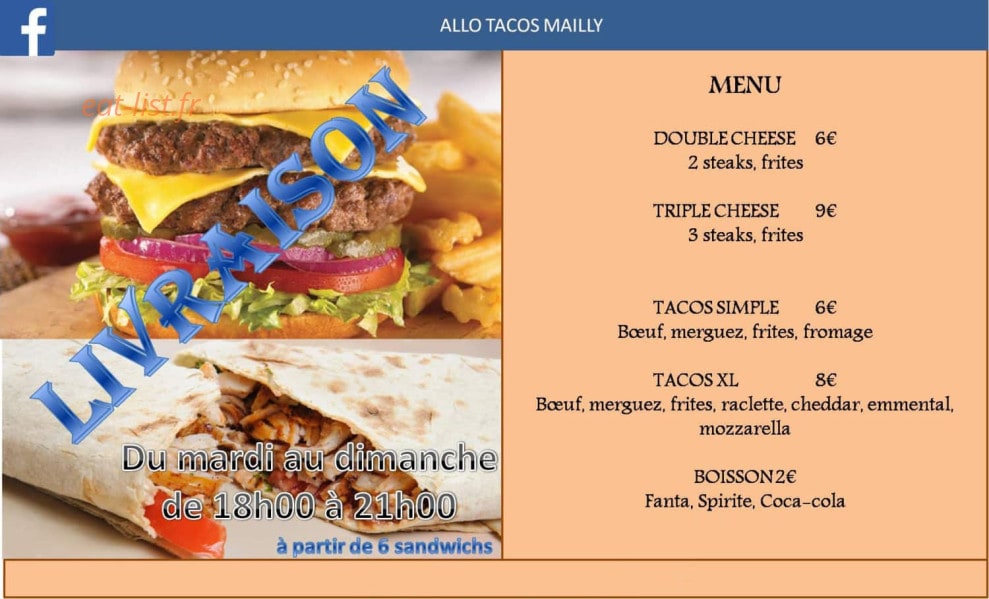 Tacos Mailly — carte page 1