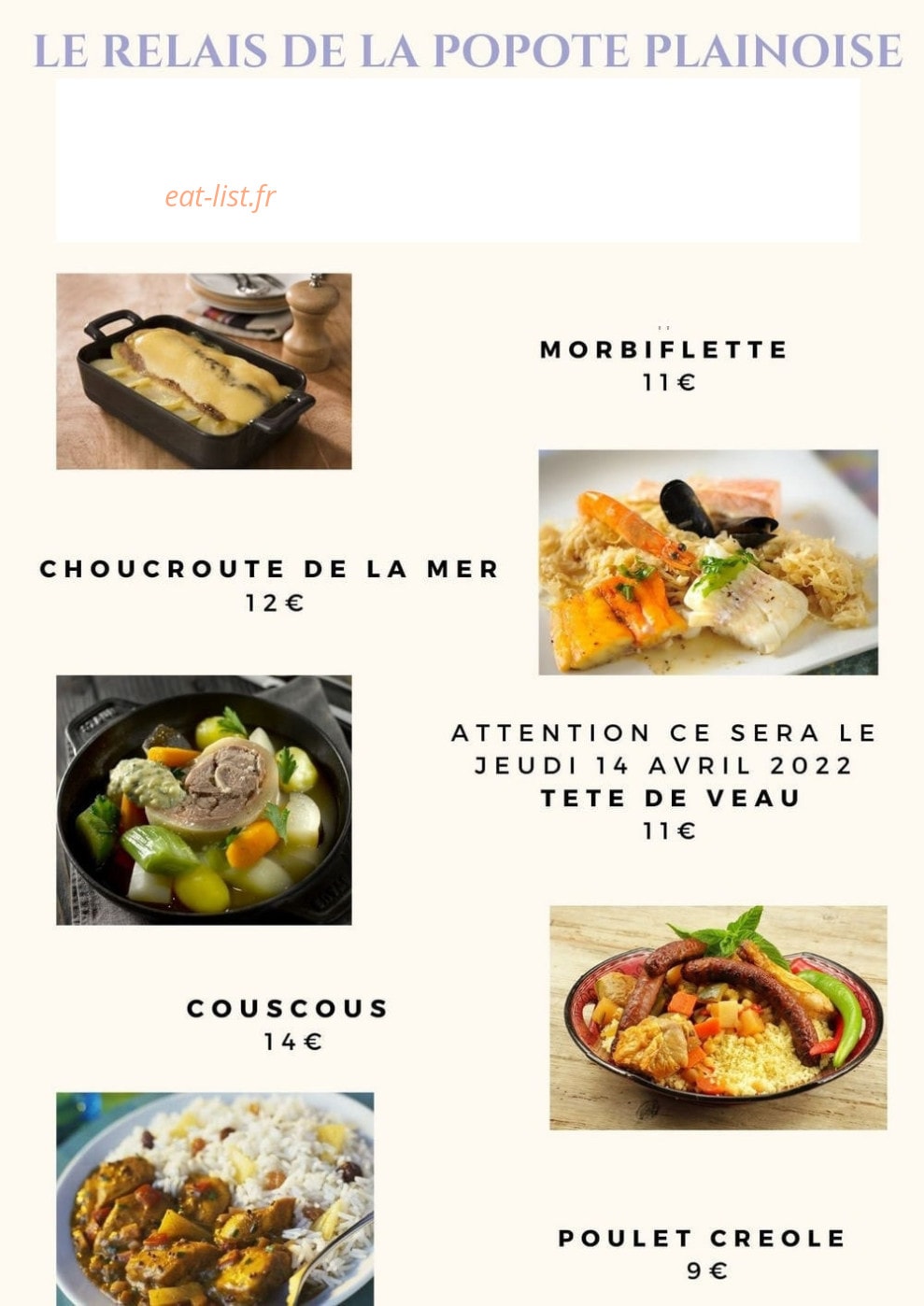 Le relais de la Popote Plainoise — carte page 1