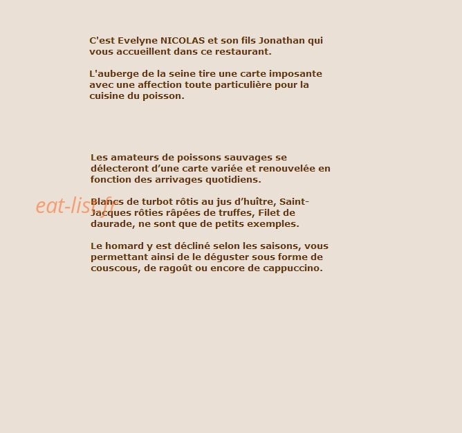 Auberge de la Seine — carte page 1