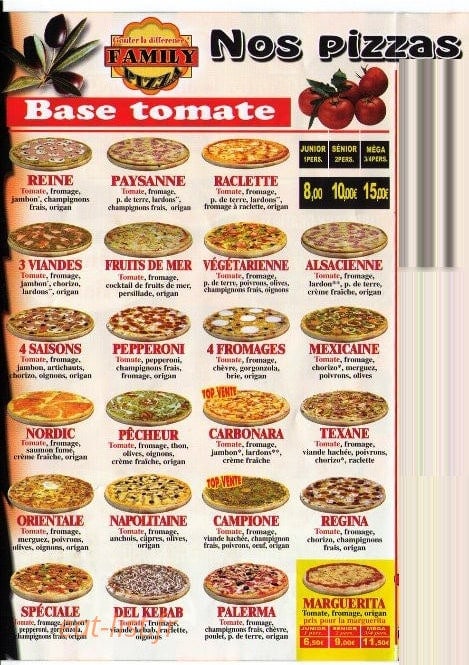 Family  pizza — carte page 2