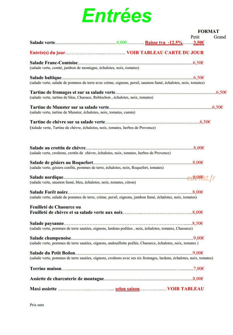 Le Petit Bedon — carte page 1