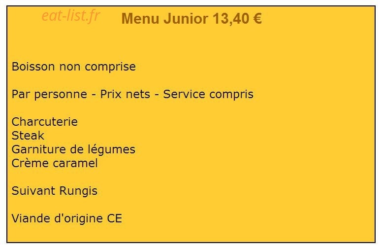 Carte et menu de Auberge du Cygne de la Croix à Nogent sur Seine — Menu junior