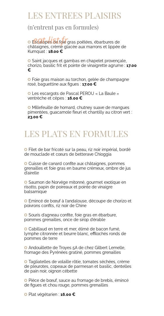 Carte et menu de L’Atelier Savoir et Saveur à Saint Parres Aux Tertres — Les entrées et plats