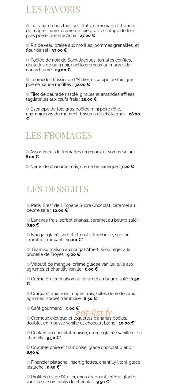 Carte et menu de L’Atelier Savoir et Saveur à Saint Parres Aux Tertres — Les fromages et desserts,..