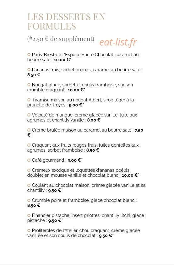 Carte et menu de L’Atelier Savoir et Saveur à Saint Parres Aux Tertres — Les desserts