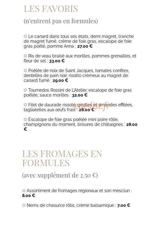 Carte et menu de L’Atelier Savoir et Saveur à Saint Parres Aux Tertres — Les favoris et fromages