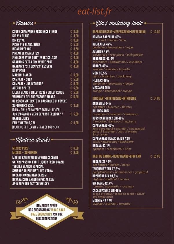 Carte et menu de Bistro Terre & Mer à Rosieres Pres Troyes — Classics, modren drink, gin,...