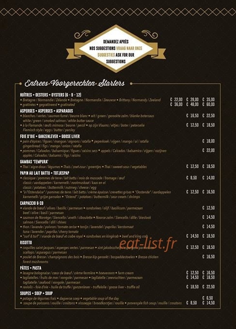 Carte et menu de Bistro Terre & Mer à Rosieres Pres Troyes — Entrées