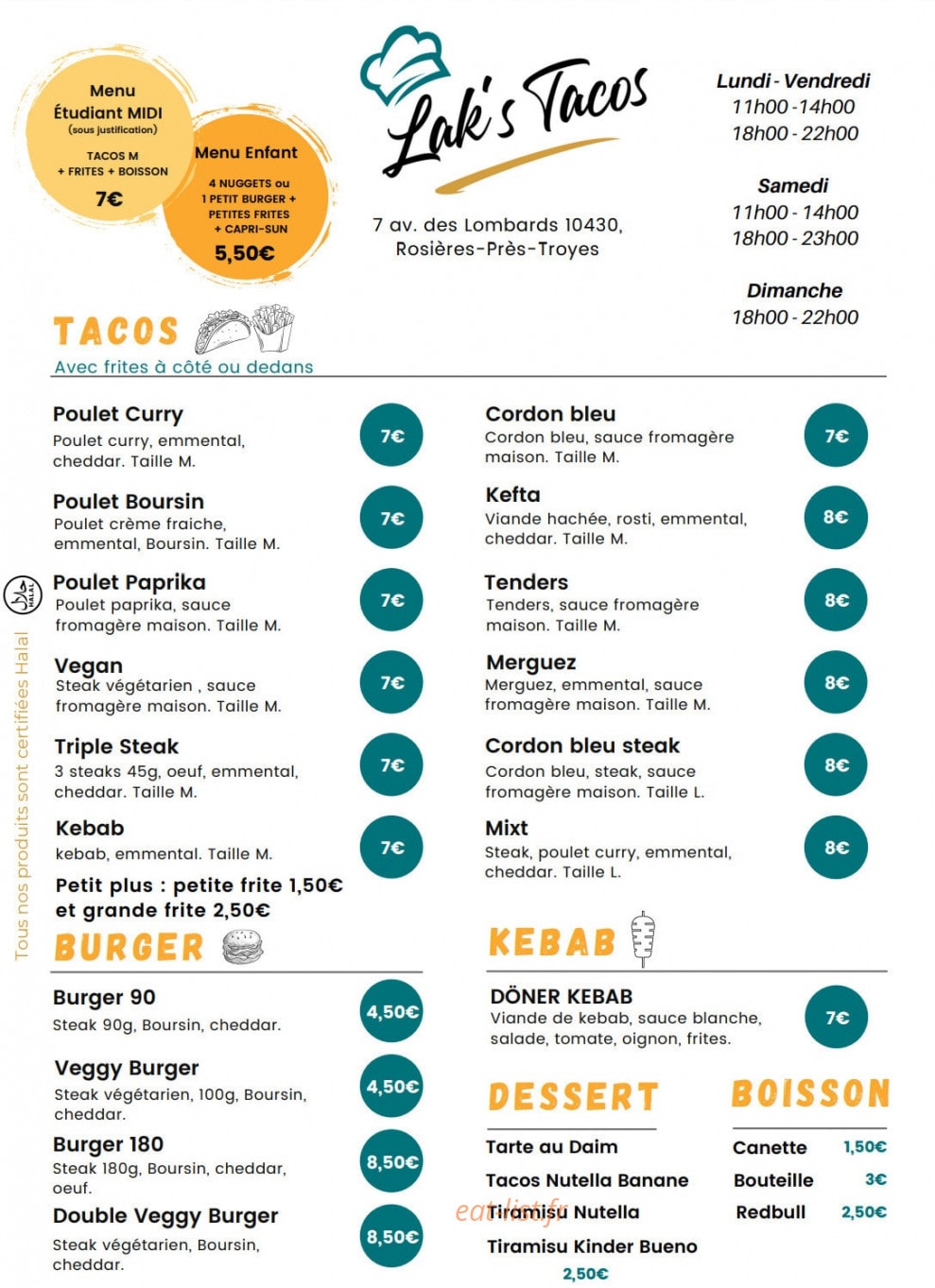 Lak's tacos — carte page 1