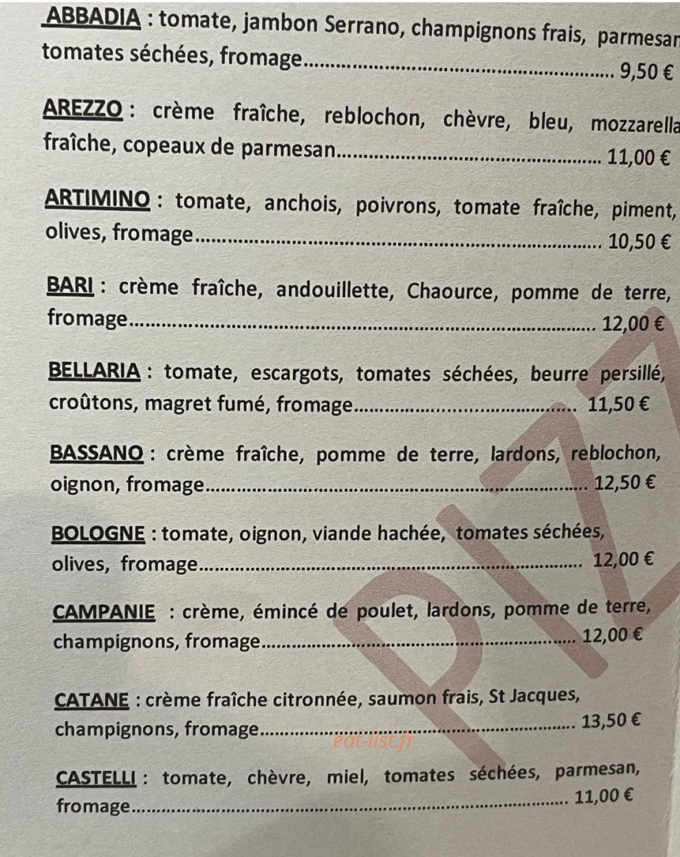 Carte et menu de Pizzeria l'Olivier à Brienne la Vieille — Les pizzas