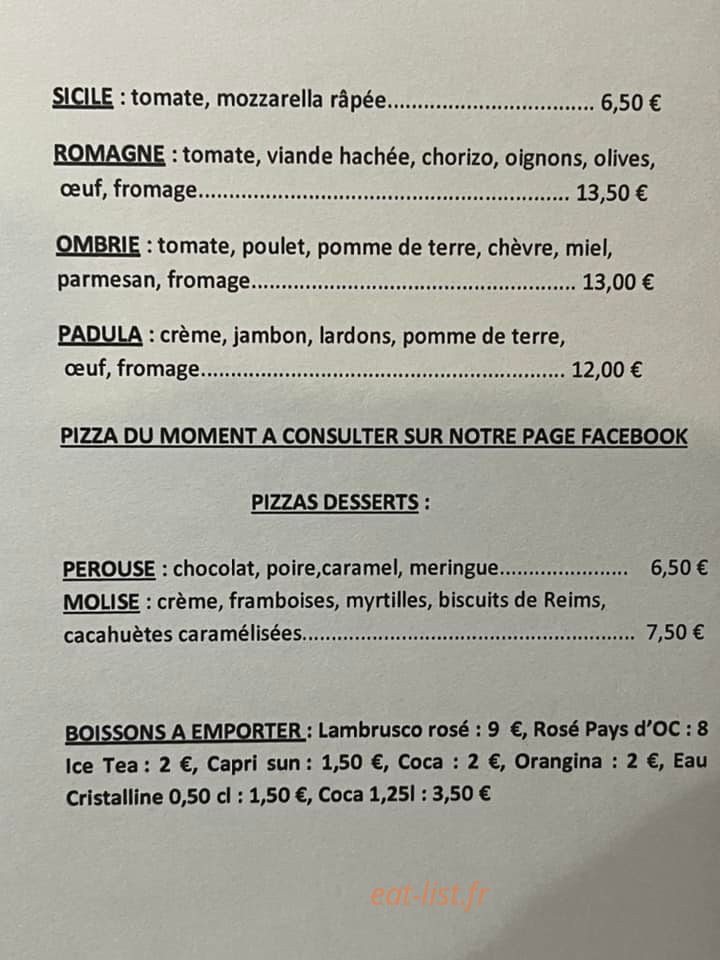 Carte et menu de Pizzeria l'Olivier à Brienne la Vieille — Les pizzas page2