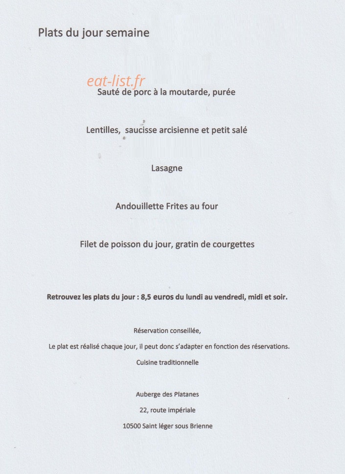 Auberge des Platanes — carte page 1