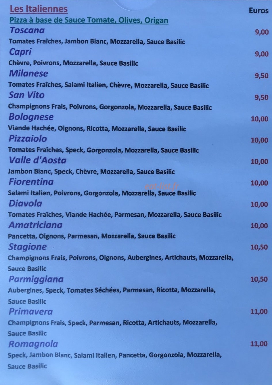 Origny Pizza — carte page 1