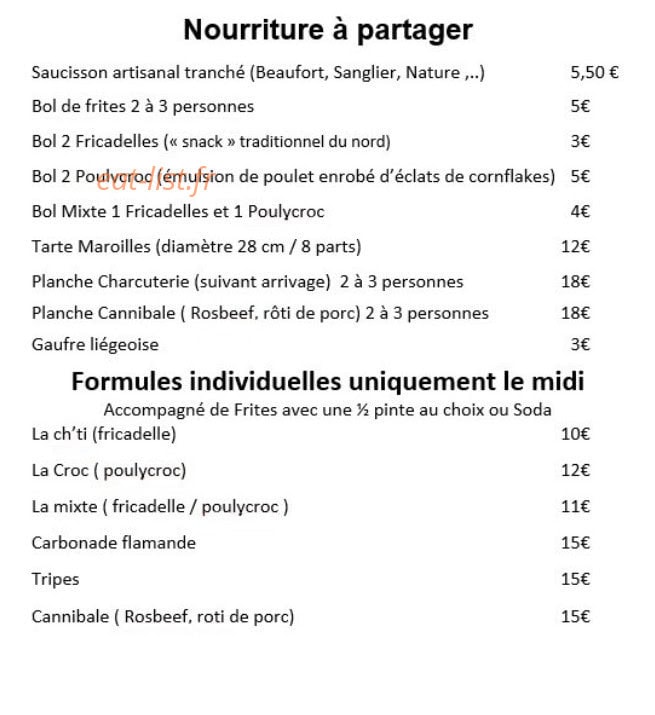Au Ch'ti Pub — carte page 1
