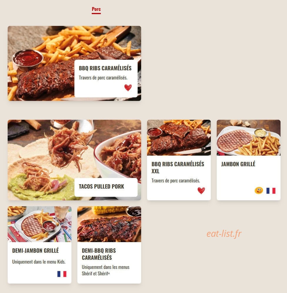 Carte et menu de Buffalo Grill à La Chapelle Saint Luc — Porc
